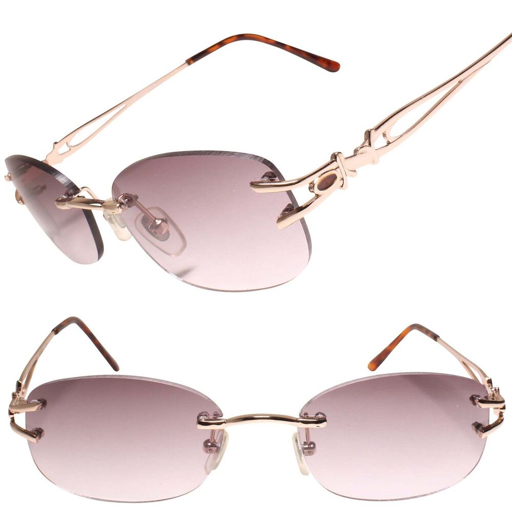 Old Retro Fashion Womens Tinted Lens Rimless Gold 1.50 Reading Sun Glasses